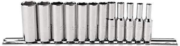 Proto - 12 Piece 1/4" Drive Deep Well Socket Set - 6 Points, 4mm to 14mm Range, Metric Measurement Standard - Exact Tool & Supply