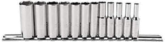 Proto - 12 Piece 1/4" Drive Deep Well Socket Set - 6 Points, 4mm to 14mm Range, Metric Measurement Standard - Exact Tool & Supply