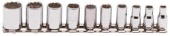 Proto - 10 Piece 1/4" Drive Socket Set - 12 Points, 3/16" to 9/16" Range, Inch Measurement Standard - Exact Tool & Supply