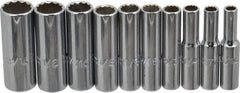 Proto - 10 Piece 1/4" Drive Deep Well Socket Set - 12 Points, 3/16" to 9/16" Range, Inch Measurement Standard - Exact Tool & Supply
