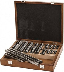 Value Collection - 30 Piece, 1/8 to 3/8" Keyway Width, Style B & C Keyway Broach Set - Bright Finish High Speed Steel Broach, Collared Bushing, 1/2 to 1-9/16" Bushing Diam - Exact Tool & Supply
