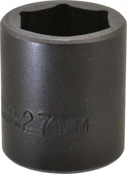 Proto - 1/2" Drive 27mm Standard Impact Socket - 6 Points, 2" OAL - Exact Tool & Supply