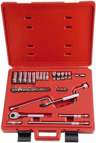 Proto - 33 Piece 3/8" Drive Socket Set - 6, 8, 12 Points, 1/4" to 7/8" Range, Inch Measurement Standard - Exact Tool & Supply