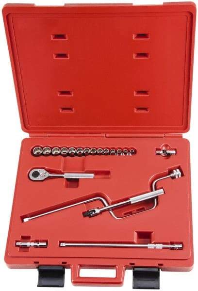 Proto - 20 Piece 3/8" Drive Socket Set - 12 Points, 6mm to 19mm Range, Metric Measurement Standard - Exact Tool & Supply