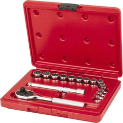 Proto - 16 Piece 3/8" Drive Socket Set - 12 Points, 6mm to 19mm Range, Metric Measurement Standard - Exact Tool & Supply