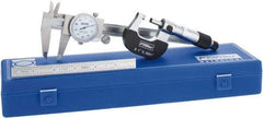 Fowler - 4 Piece, Machinist Caliper and Micrometer Tool Kit - 0 to 6 Inch Caliper, 1 Inch Micrometer, 0.0001 Inch Graduation - Exact Tool & Supply