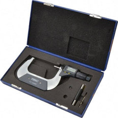 Fowler - 3 to 4 Inch Range, 0.0001 Inch Resolution, Standard Throat, IP54 Electronic Outside Micrometer - 0.0002 Inch Accuracy, Friction Thimble, 357 Battery, Data Output, Includes Case and Wrench - Exact Tool & Supply