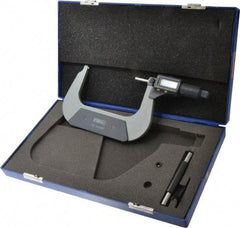 Fowler - 4 to 5 Inch Range, 0.0001 Inch Resolution, Standard Throat, IP54 Electronic Outside Micrometer - 0.0002 Inch Accuracy, Friction Thimble, 357 Battery, Data Output, Includes Case and Wrench - Exact Tool & Supply