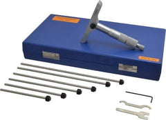 Fowler - 0 to 6" Range, 6 Rod, Satin Chrome Finish Mechanical Depth Micrometer - Ratchet Stop Thimble, 4" Base Length, 0.001" Graduation, 0.176" Rod Diam - Exact Tool & Supply