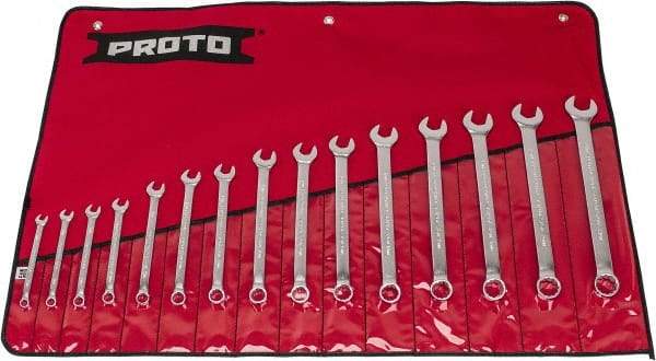 Proto - 15 Piece, 7 to 21mm, 12 Point, Combination Wrench Set - Metric System of Measurement, Satin Finish, Comes in Nylon Roll - Exact Tool & Supply