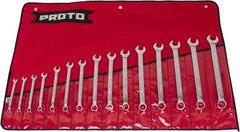 Proto - 15 Piece, 7 to 21mm, 12 Point, Combination Wrench Set - Metric System of Measurement, Satin Finish, Comes in Nylon Roll - Exact Tool & Supply