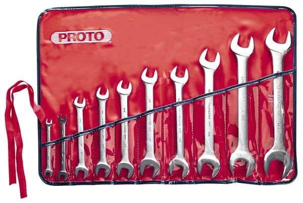 Proto - 10 Piece, 1/4" x 5/16" to 1-1/16" x 1-1/8", Open End Wrench Set - Inch Measurement Standard, Satin Finish, Comes in Nylon Roll - Exact Tool & Supply