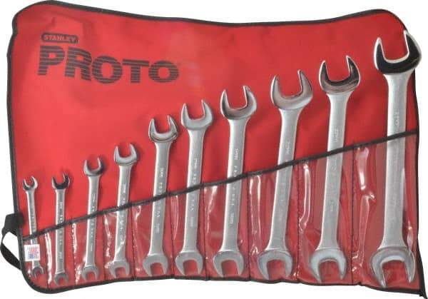 Proto - 10 Piece, 6mm x 7mm to 24mm x 26mm, Open End Wrench Set - Metric Measurement Standard, Satin Finish, Comes in Nylon Roll - Exact Tool & Supply