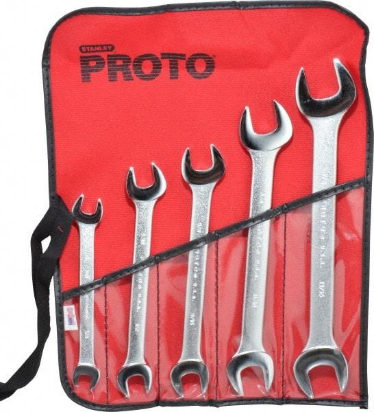 Proto - 5 Piece, 3/8" x 7/16" to 13/16" x 7/8", Open End Wrench Set - Inch Measurement Standard, Satin Finish, Comes in Nylon Roll - Exact Tool & Supply