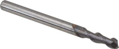 Niagara Cutter - 1/8", 3/8" LOC, 1/8" Shank Diam, 1-1/2" OAL, 2 Flute, Solid Carbide Square End Mill - Single End, TiCN Finish, Spiral Flute, 45° Helix, Centercutting, Right Hand Cut, Right Hand Flute, Series A245 - Exact Tool & Supply
