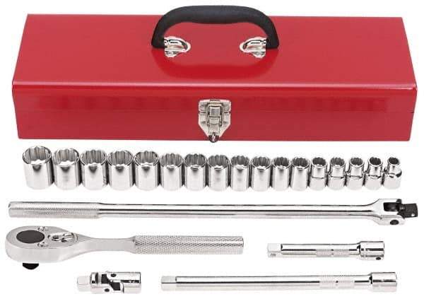 Proto - 22 Piece 1/2" Drive Socket Set - 12 Points, 10mm to 26mm Range, Metric Measurement Standard - Exact Tool & Supply