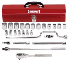 Proto - 26 Piece 1/2" Drive Socket Set - 12 Points, 3/8" to 1-1/4" Range, Inch Measurement Standard - Exact Tool & Supply