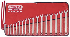 Proto - 17 Piece, 7mm to 24mm, 12 Point Combination Wrench Set - Metric Measurement Standard, Full Polish Finish, Comes in Tool Roll - Exact Tool & Supply
