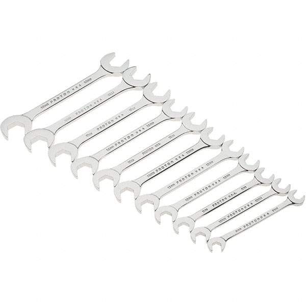 Proto - 11 Piece, 9mm to 19mm, Open End Wrench Set - Metric Measurement Standard, Full Polish Finish, Comes in Canvas Roll - Exact Tool & Supply