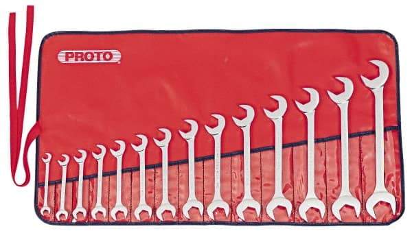 Proto - 14 Piece, 3/8" to 1-1/4", Open End Wrench Set - Inch Measurement Standard, Full Polish Finish, Comes in Nylon Roll - Exact Tool & Supply
