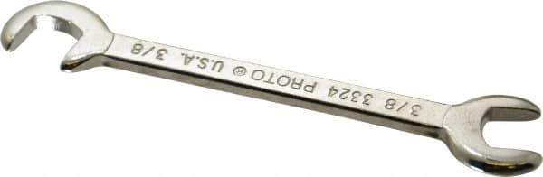 Proto - 3/8" Stubby Open End Wrench - 3-3/4" OAL, Double End, Satin Finish, 15° & 75° Head Angle - Exact Tool & Supply