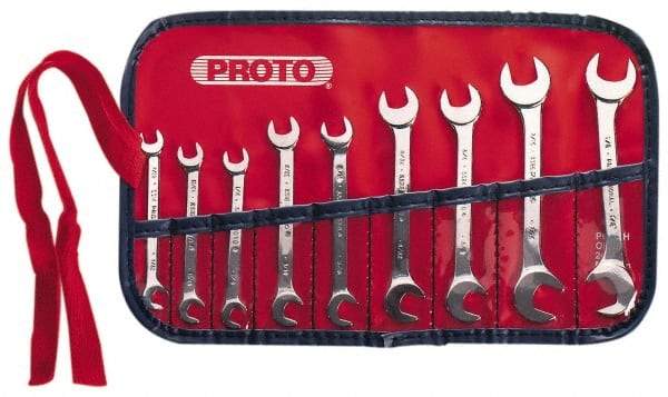 Proto - 9 Piece, 7/32" x 7/32" to 1/2" x 1/2", Open End Wrench Set - Inch Measurement Standard, Satin Finish, Comes in Nylon Roll - Exact Tool & Supply