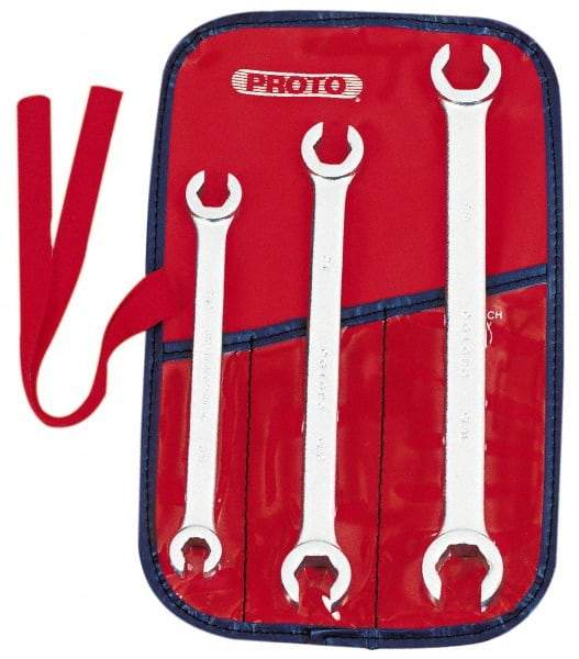 Proto - 3 Piece, 3/8" x 7/16" to 5/8" x 11/16", 6 Point Flare Nut Wrench Set - Inch Measurement Standard, Satin Finish, Comes in Nylon Roll - Exact Tool & Supply