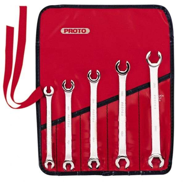 Proto - 5 Piece, 7mm x 8mm to 15mm x 17mm, 6 Point Flare Nut Wrench Set - Metric Measurement Standard, Satin Finish, Comes in Nylon Roll - Exact Tool & Supply