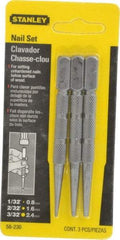 Stanley - 3 Piece, 1/32 to 3/32", Nail Punch Set - Round Shank, Comes in Carded - Exact Tool & Supply