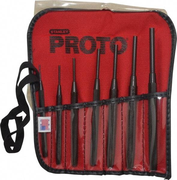Proto - 7 Piece, 1/16 to 1/4", Pin Punch Set - Round Shank, Comes in Pouch - Exact Tool & Supply