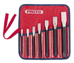 Proto - 7 Piece Cold Chisel Set - 5-1/2, 5-3/8, 5-9/16, 6, 6-3/4, 7-3/8 & 8" OAL, Sizes Included 5/16 to 7/8" - Exact Tool & Supply