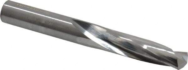 Atrax - 0.413" 135° Spiral Flute Solid Carbide Screw Machine Drill Bit - Bright Finish, Right Hand Cut, 2" Flute Length, 3-3/8" OAL, Split Point, Straight Shank - Exact Tool & Supply