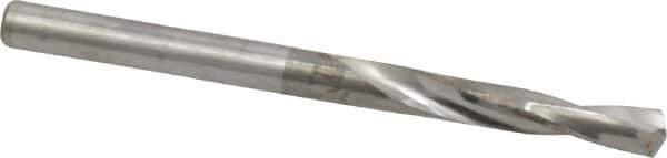 Atrax - 0.1575" 135° Spiral Flute Solid Carbide Screw Machine Drill Bit - Bright Finish, Right Hand Cut, 1-1/16" Flute Length, 2-1/8" OAL, Split Point, Straight Shank - Exact Tool & Supply