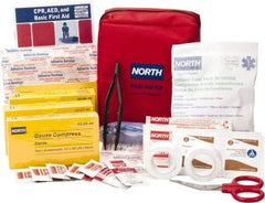 North - 61 Piece, 5 Person, Multipurpose/Auto/Travel First Aid Kit - 5" Wide x 2-1/2" Deep x 5-1/2" High, Nylon Bag - Exact Tool & Supply