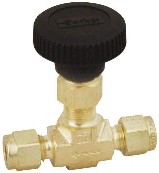 Parker - 3,000 Max psi, 1/8" Pipe, Brass, Inline Instrumentation Needle Valve - Compression x Compression CPI End Connections - Exact Tool & Supply