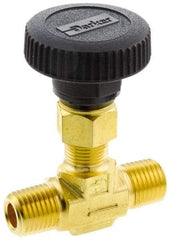 Parker - 3,000 Max psi, 3/8" Pipe, Brass, Inline Instrumentation Needle Valve - MNPT x MNPT End Connections - Exact Tool & Supply