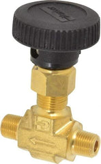 Parker - 3,000 Max psi, 1/8" Pipe, Brass, Inline Instrumentation Needle Valve - MNPT x MNPT End Connections - Exact Tool & Supply