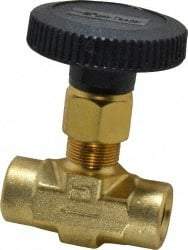 Parker - 3,000 Max psi, 1/4" Pipe, Brass, Inline Instrumentation Needle Valve - FNPT x FNPT End Connections - Exact Tool & Supply