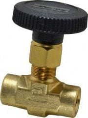 Parker - 3,000 Max psi, 1/4" Pipe, Brass, Inline Instrumentation Needle Valve - FNPT x FNPT End Connections - Exact Tool & Supply