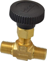 Parker - 3,000 Max psi, 1/4" Pipe, Brass, Inline Instrumentation Needle Valve - MNPT x MNPT End Connections - Exact Tool & Supply