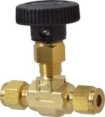 Parker - 3,000 Max psi, 1/4" Pipe, Brass, Inline Instrumentation Needle Valve - Compression x Compression CPI End Connections - Exact Tool & Supply
