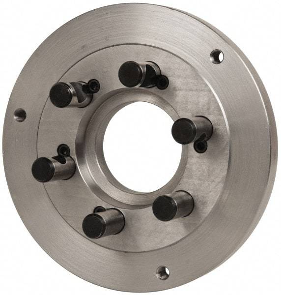 Buck Chuck Company - Adapter Back Plate for 10" Diam Self Centering Lathe Chucks - D1-6 Mount, 3-1/4" Through Hole Diam, 7.858mm ID, 10" OD, 0.985" Flange Height, Steel - Exact Tool & Supply