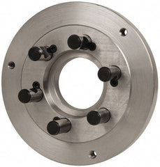 Buck Chuck Company - Adapter Back Plate for 10" Diam Self Centering Lathe Chucks - D1-6 Mount, 3-1/4" Through Hole Diam, 7.858mm ID, 10" OD, 0.985" Flange Height, Steel - Exact Tool & Supply