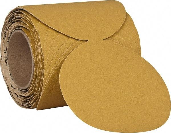3M - 6" Diam, 100 Grit Aluminum Oxide Adhesive PSA Disc - Fine Grade, Gold, F Weighted Backing, Flexible, Use with Random Orbital Sanders - Exact Tool & Supply