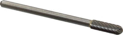 Atrax - 3/16" Cut Diam, 1/8" Shank Diam, Cylinder with Radius Head Single Cut Burr - Carbide, Radius End, 1/2" LOC, 1-1/2" OAL - Exact Tool & Supply