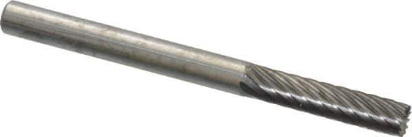 Atrax - 1/8" Cut Diam, 1/8" Shank Diam, Cylinder with End Cut Head Single Cut Burr - Carbide, End Cut End, 9/16" LOC, 1-1/2" OAL - Exact Tool & Supply