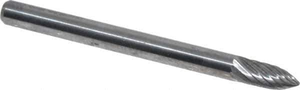 Atrax - 1/8" Cut Diam, 1/8" Shank Diam, Tree Head Single Cut Burr - Carbide, Point End, 5/16" LOC, 1-1/2" OAL - Exact Tool & Supply