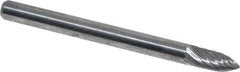 Atrax - 1/8" Cut Diam, 1/8" Shank Diam, Tree Head Single Cut Burr - Carbide, Point End, 5/16" LOC, 1-1/2" OAL - Exact Tool & Supply