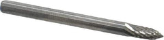 Atrax - 1/8" Cut Diam, 1/8" Shank Diam, Tree Head Double Cut Burr - Carbide, Point End, 5/16" LOC, 1-1/2" OAL - Exact Tool & Supply