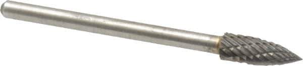 Atrax - 3/16" Cut Diam, 1/8" Shank Diam, Tree Head Double Cut Burr - Carbide, Point End, 1/2" LOC, 1-1/2" OAL - Exact Tool & Supply